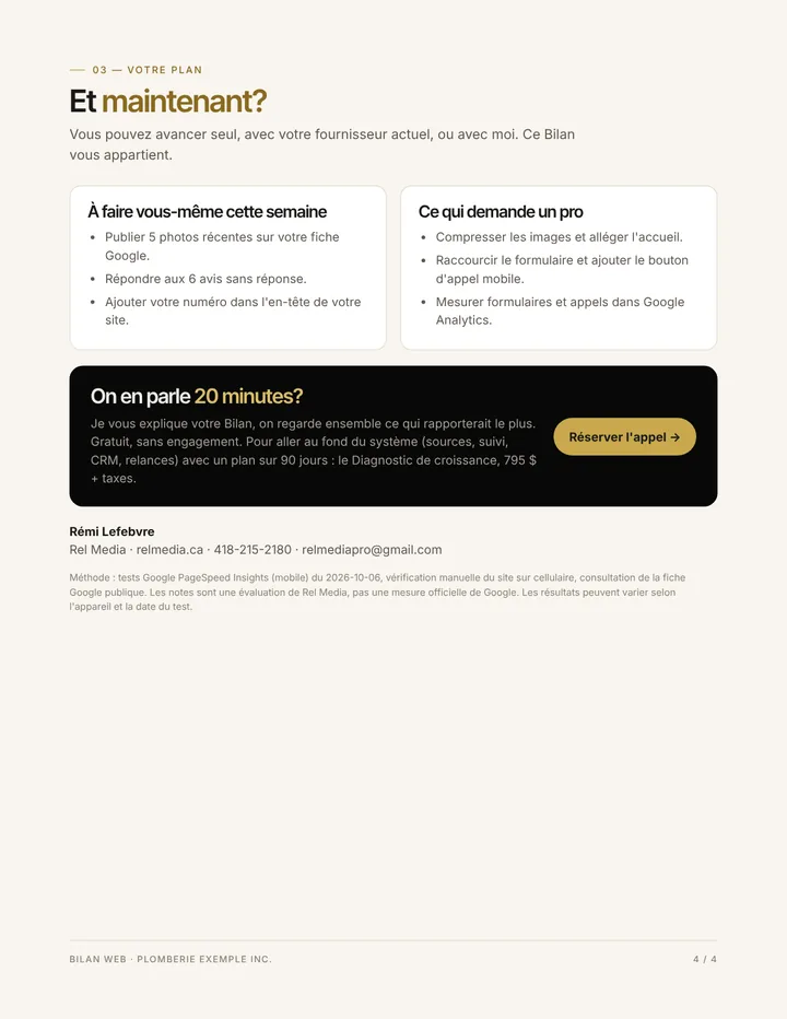 Page 4 du Bilan : votre plan d'action